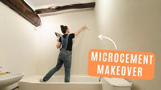 DIY MICROCEMENT BATHROOM  120 Year Old House Renovation [upl. by Suinuj]