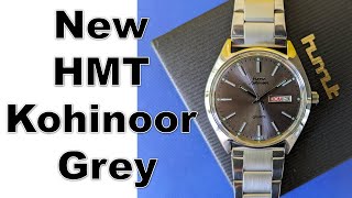 Unboxing HMT Kohinoor Quartz Grey Lumed Analog Day amp Date Watch Closeup review [upl. by Duaner]