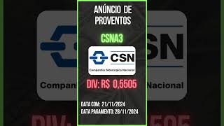 Anúncio de Proventos  CSNA3  COMPANHIA SIDERURGICA NACIONAL [upl. by Dryden]