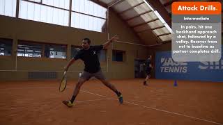 Slinger Bag Attack Drill Backhand Approach amp Volley Intermediate Pairs [upl. by Leinad]