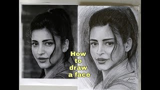 How to draw a beautiful face  outline tutorial  Shruti Hassan  for beginners in hindi [upl. by Coe]