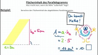 Parallelogramm – Flächeninhalt berechnen wenn die Höhe außerhalb liegt Flächenberechnung [upl. by Nilahs2]