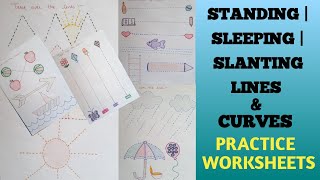 Standing line  Sleeping line  Slanting line  Curves  Worksheet for kids  DIY Worksheets [upl. by Mccomb]