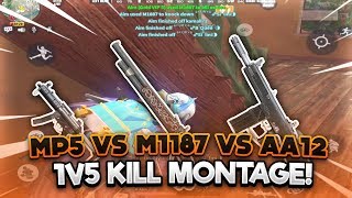 MP5 vs M1887 vs AA12 Which is BEST 1v5 Gun Solo Fireteam Kill Montage in Rules Of Survival [upl. by Arondell]