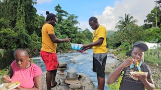 Epic riverside cooking  curry cabbage amp Saltfish with Dumpling and soft yam [upl. by Noryak]