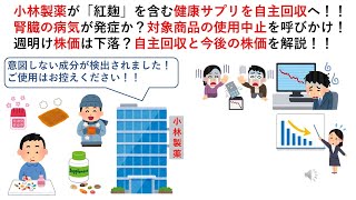 小林製薬が「紅麹」を含む健康サプリを自主回収へ！！腎臓の病気が発症か？対象商品の使用中止を呼びかけ！週明け株価は下落？自主回収と今後の株価を解説！！ [upl. by Htnicayh]