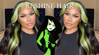 IT CAME LIKE THIS😱😍  VERY AFFORDABLE GREEN SKUNK STRIPE WIG INSTALL  Reshinehair 💚 [upl. by Leaffar]