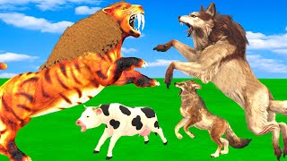 10 Zombie Tiger vs 10 Wolfs Fight Cow Cartoon Buffalo Saved By Woolly Mammoth Elephant Vs Sabertooth [upl. by Marlene]