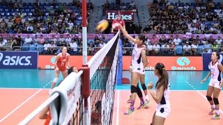 Dindin SantiagoManabat and Mika Reyes skirmish at the net  2015 PSL Grand Prix [upl. by Eissirc]