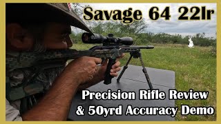 019 Product Review  Savage 64 Precision FDE 22 LR Rimfire and 50 yard demo [upl. by Ocsicnarf]