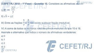 CEFET  RJ  2018  1ª Fase  Questão 15 – Matemática [upl. by Lan800]