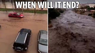 Shock footage shows MORE horror floods and raging torrents sweeping Spain days after 200 killed [upl. by Aicercal]