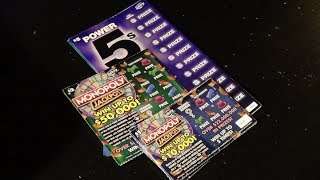 Ep 125 MONOPOLY JACKPOT  POWER 5s FL Lottery Scratch Tickets [upl. by Berl]