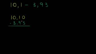 Outro exemplo de subtração de decimais até a casa dos centésimos [upl. by Gert]