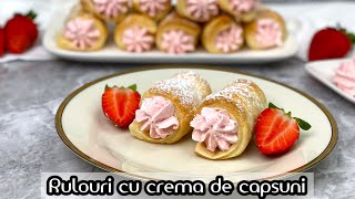 Rulouri cu crema de capsuni  doar 3 ingrediente  EGustos [upl. by Adnirim641]