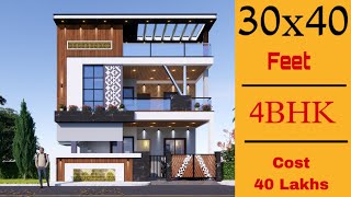 30x40 House Design  4BHK  Modern House Design [upl. by Luo]