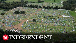 Leeds Festival Drone footage shows hundreds of abandoned tents [upl. by Bolitho]