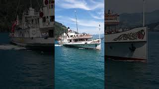 Paddle steamer „Stadt Luzern“ arrives at Rütli ship station Lake Lucerne Switzerland [upl. by Laius]