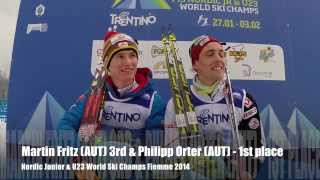 Orter AUT and Fritz AUT  1st and 3rd place Nordic Combined  WSC Fiemme 2014 [upl. by Adnylem]