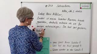 DTZ Mitteilung schreiben  halbformeller Brief  Entschuldigung  B1  Deutsch lernen [upl. by Tarkany]