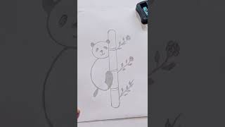 How to draw Panda 🐼 hanging with Bamboo🌴 shorts drawing [upl. by Hattie]