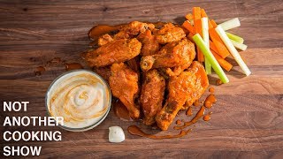 CRISPY OVEN BAKED BUFFALO CHICKEN WINGS WITH HOMEMADE BLUE CHEESE DRESSING [upl. by Rotman]