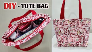 How to make tote bag with middle partition  DIY Divided Tote bag  Cloth bag making at home  Bags [upl. by Amsden]