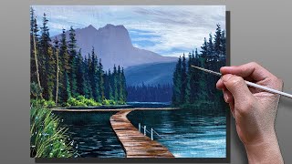 Acrylic Painting Mountain River Bridge Landscape  Correa Art [upl. by Eninaj374]