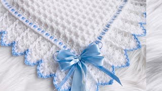 Snowdrop baby blanket pattern 2 with beautiful extended fan border by Crochet for baby [upl. by Cocke665]