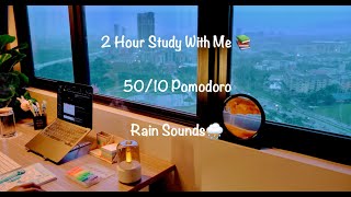 Pomodoro 5010  Study With Me For 2 Hours  🌅 Sunset  No Music Rain Sound ⛈️ [upl. by Deirdre]