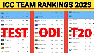 ICC Team Ranking 2023  Top 10 T20 ODI Test Team Ranking 2023  Cricket [upl. by Kelcie]