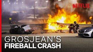 Grosjeans Insane Fireball Crash  Formula 1 Drive To Survive S3  Netflix [upl. by Nitsirc]