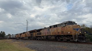 UP 5623 AC44CW Leads a Fast Grain Train up the Hoxie Sub in O’Kean AR [upl. by Theressa]