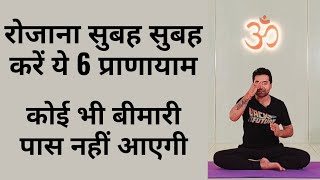 रोजना सुबहसुबह करे ये 6 प्राणायाम कोई भी बीमारी पास नहीं आएगी। Pranayama for beginners [upl. by Somar]