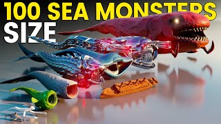 Top 100 Sea Monster Size Comparison 3D  MECHA BLOOP Vs MECHA MAJA [upl. by Ahsikyw]