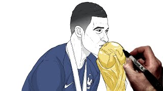 How To Draw Mbappe World Cup  Step By Step  Football  Soccer [upl. by Wilinski]