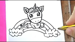 HOE TEKEN JE EEN SCHATTIGE EENHOORN  HOW TO DRAW A UNICORN KAWAII [upl. by Anikes]