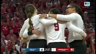 Bergen Reilly Solo Block Laney Choboy Up Dig Nebraska Husker Volleyball 92724 UCLA [upl. by Nylasej146]