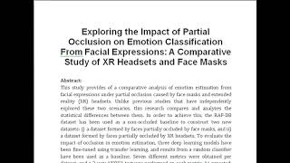 Exploring the Impact of Partial Occlusion on Emotion Classification From Facial Expressions A Compar [upl. by Llecrup]