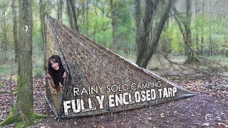 Fully Enclosed Tarp Configuration • Camping Solo in Rain  Cook Steak on Fire [upl. by Anole30]