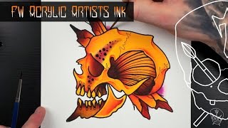 FW Acrylic Ink Tattoo Flash Watercolour Illustration Tutorial [upl. by Gem]