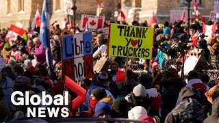 Trucker convoy Thousands descend on Canadas capital to protest COVID19 vaccine mandates  FULL [upl. by Nnylekoorb]