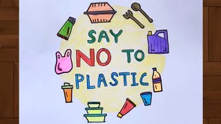 Say No to Plastic drawing  Say No to plastic poster  Plastic bag free day Drawing easy [upl. by Alansen227]