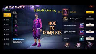 HOW TO COMPLETE NEWBIE CORNER EVENT IN FREE FIRE FULL DETAILS GARENA FREE FIRE [upl. by Eilatan]