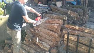 chainsaw GREENCUT GS620X 62cc 38hp test cutting firewood [upl. by Annecorinne177]