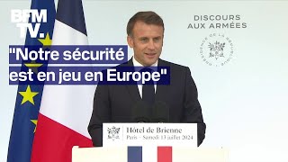 Emmanuel Macron a tenu son discours aux Armées à lHôtel de Brienne ce samedi 13 juillet 2024 [upl. by Allison]