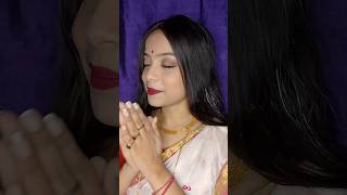 Durga Puja makeup look with red and white saree ❤️makeup shorts viralshorts durgapuja [upl. by Anaek]