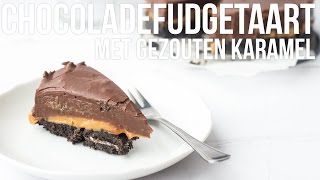 JARIG  RECEPT Chocoladefudgetaart met gezouten karamel  OhMyFoodness [upl. by Lerred6]