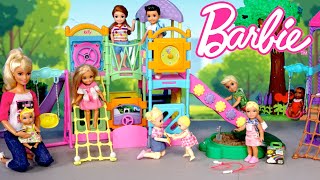 Barbie amp Ken Family Toddler Dolls Playground Fun amp Pool Party [upl. by Eirbua]