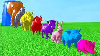 Paint Animals Cow Elephant Gorilla Bull Hamster Pig Hippo Fountain Crossing Transformation Cartoon [upl. by Gabrielle164]